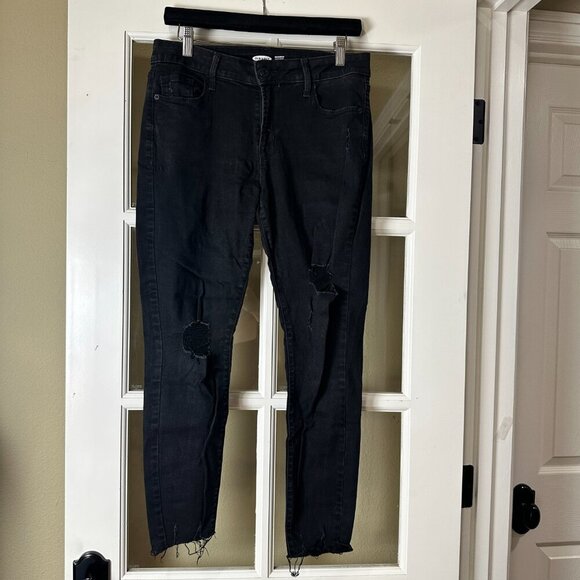 OLD NAVY Rockstar Skinny Ankle Distressed Black Denim Jeans Size 10 - Picture 3 of 12